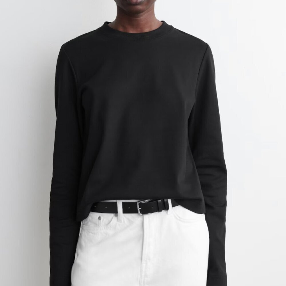COS Black Long Sleeve Crewneck Top Waist Length XS